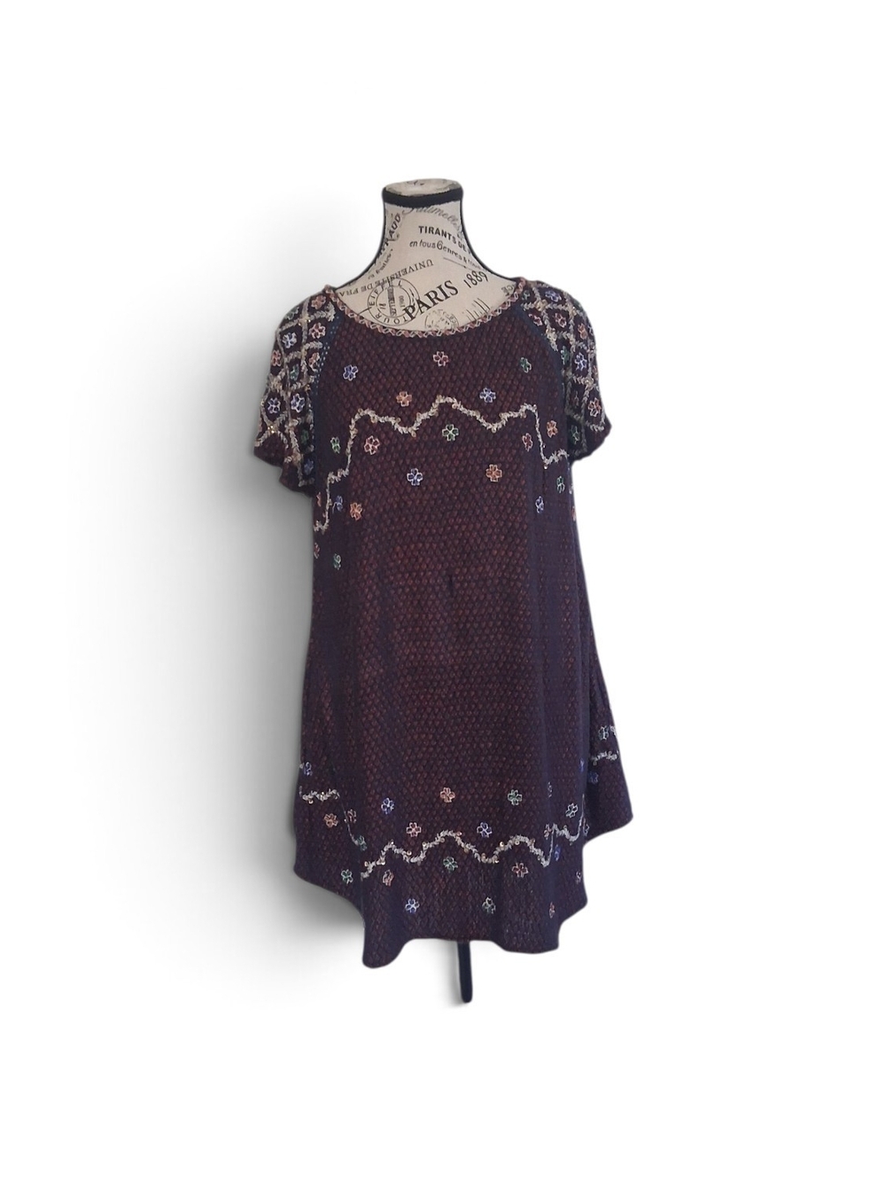 Free People Purple Orange Sequin Embroidered Shift Mini Dress Size S Boho - Picture 2 of 5